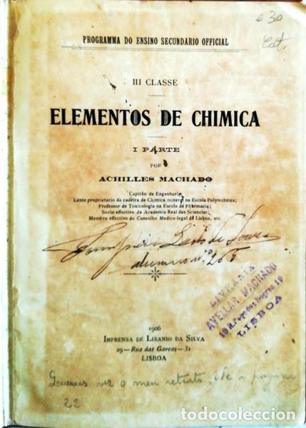 Libros antiguos: MACHADO. (Achilles) - ELEMENTOS DE CHIMICA. - Foto 1