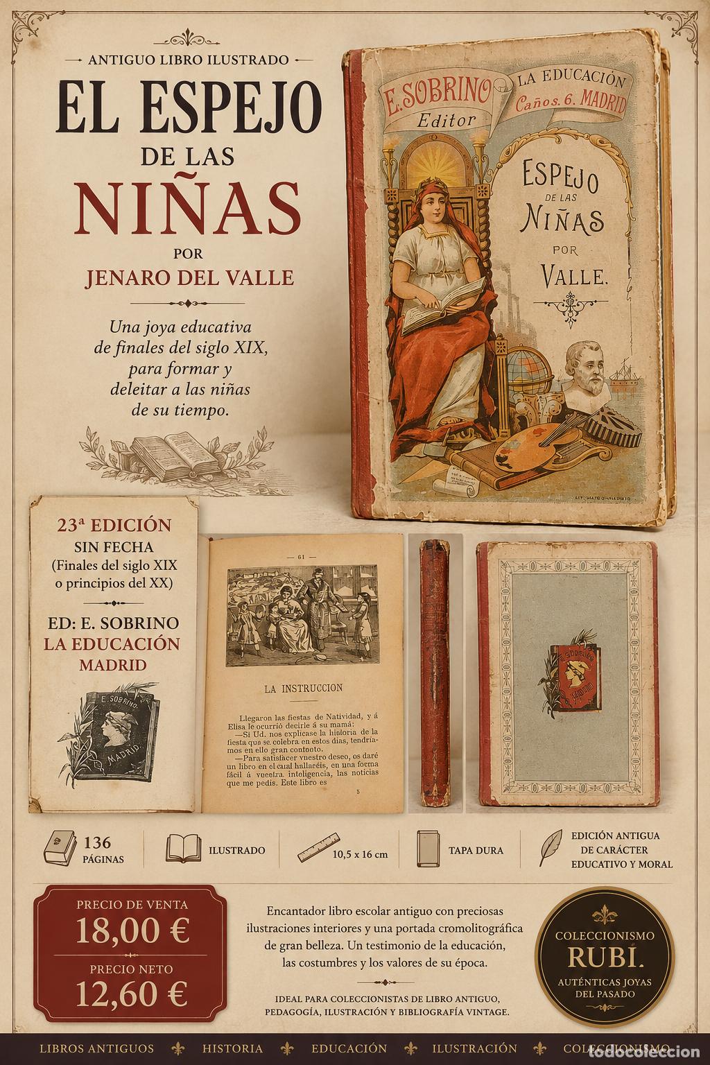 Libros antiguos: JOYA ESCOLAR ANTIGUA !! EL ESPEJO DE LAS NI&Ntilde;AS / ILUSTRADO / MADRID