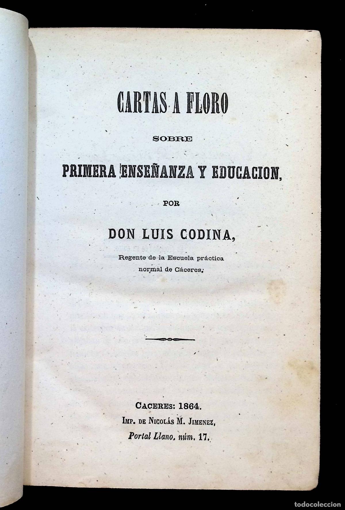 Libros antiguos: CARTAS A FLORO SOBRE PRIMERA ENSE&Ntilde;ANZA Y EDUCACI&Oacute;N. - CODINA, Luis.