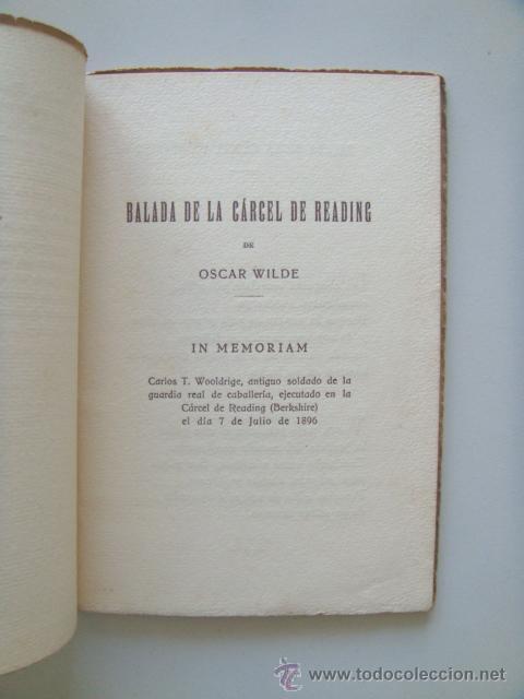 Libros antiguos: WILDE Oscar: BALADA DE LA CARCEL DE READING. - Foto 3