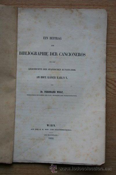 Libros antiguos: Ein Beitrag zur Bibliographie der Cancioneros und zur Geschichte der Spanischen Kunstlyrik... - Foto 1 - 21942462