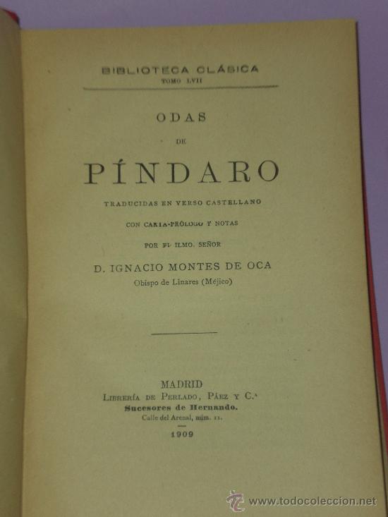 Libros antiguos: ODAS DE P&Iacute;NDARO. (1909) - Foto 2