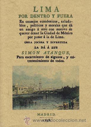 Libros antiguos: AYANQUE, Sim&oacute;n. LIMA POR DENTRO Y POR FUERA. En consejos econ&oacute;micos, saludables, pol&iacute;ticos y morales
