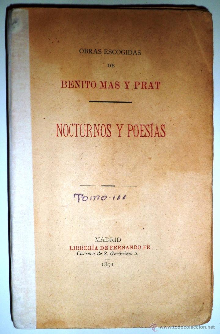Libros antiguos: NOCTURNOS Y POES&Iacute;AS. TOMO III - BENITO MAS Y PRAT. (1891)