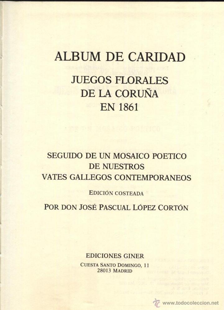 Antiquarische B&uuml;cher: ALBUM DE CARIDAD, JUEGOS FLORALES DE LA CORU&Ntilde;A EN 1861, VATES GALLEGOS.