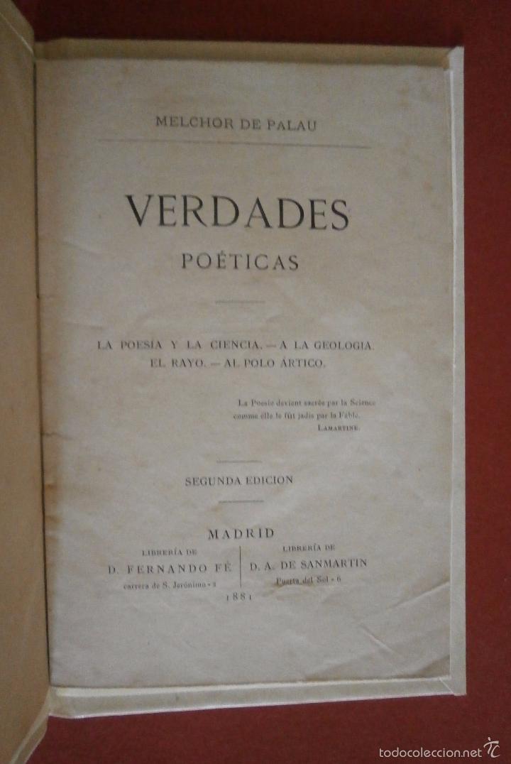 Libros antiguos: Verdades po&eacute;ticas. La poesia y la ciencia. A la geologia. El rayo. Al Polo Artico. M. de Palau