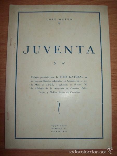 Libros antiguos: MATEO, Lope. Juventa. [SEPARATA] - Foto 1