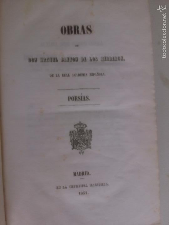 Libros antiguos: Obras de Manuel Breton de los Herreros. Poesias.