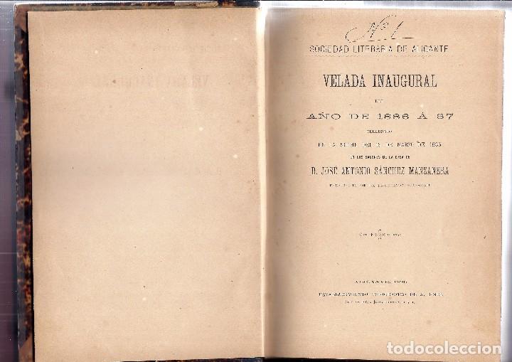Libros antiguos: Libro Velada Literaria. Sociedad literaria de Alicante. 7 Libros en uno.