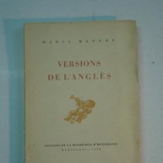 Libros antiguos: MARÍA MANENT: VERSIONS DE L'ANGLÉS (1938)