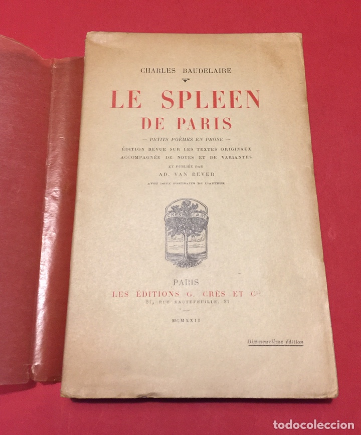Libros antiguos: Le Spleen de Paris, petits poemes en prose. Baudelaire, foto Nadar.