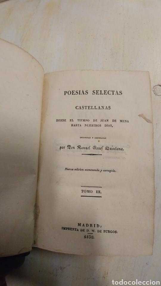 Libros antiguos: Poes&iacute;as Selectas Castellanas 1830 tomo 3