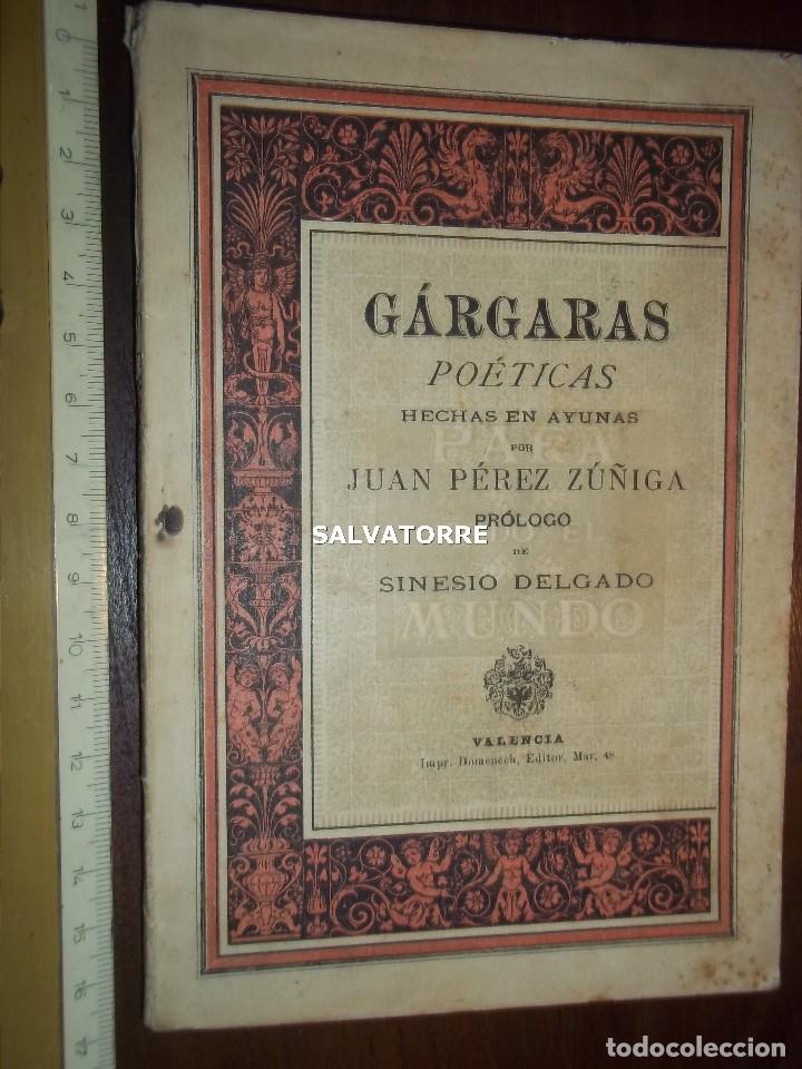 Libros antiguos: JUAN PEREZ ZU&Ntilde;IGA.GARGARAS POETICAS.HECHAS EN AYUNAS. VALENCIA.1889.SINESIO DELGADO