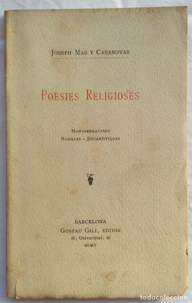 Libros antiguos: POESIES RELIGIOSES. JOSEPH MAS Y CASANOVAS 1905