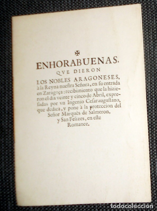 Libros antiguos: LIBRITO FACS&Iacute;MIL SIGLO XVII ENHORABUENAS NOBLES ARAGONESES A LA REINA. EDICI&Oacute;N LIMITADA NUMERADA