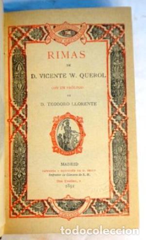 Libros antiguos: Querol, Rimas, 1891