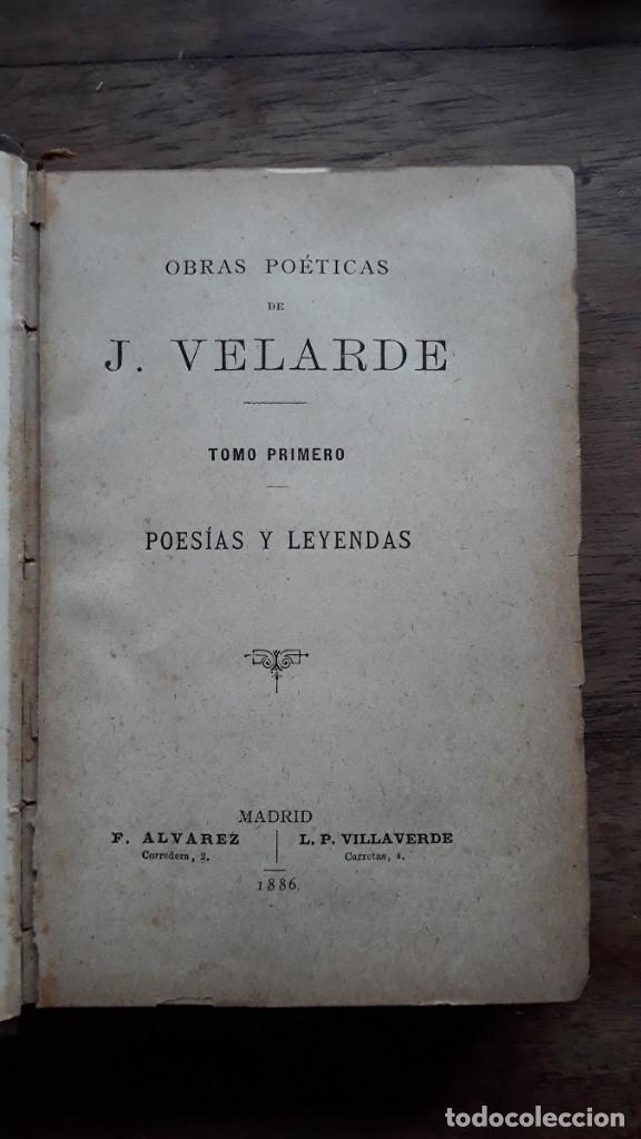 Libros antiguos: Velarde, Poes&iacute;as y leyendas, 1886
