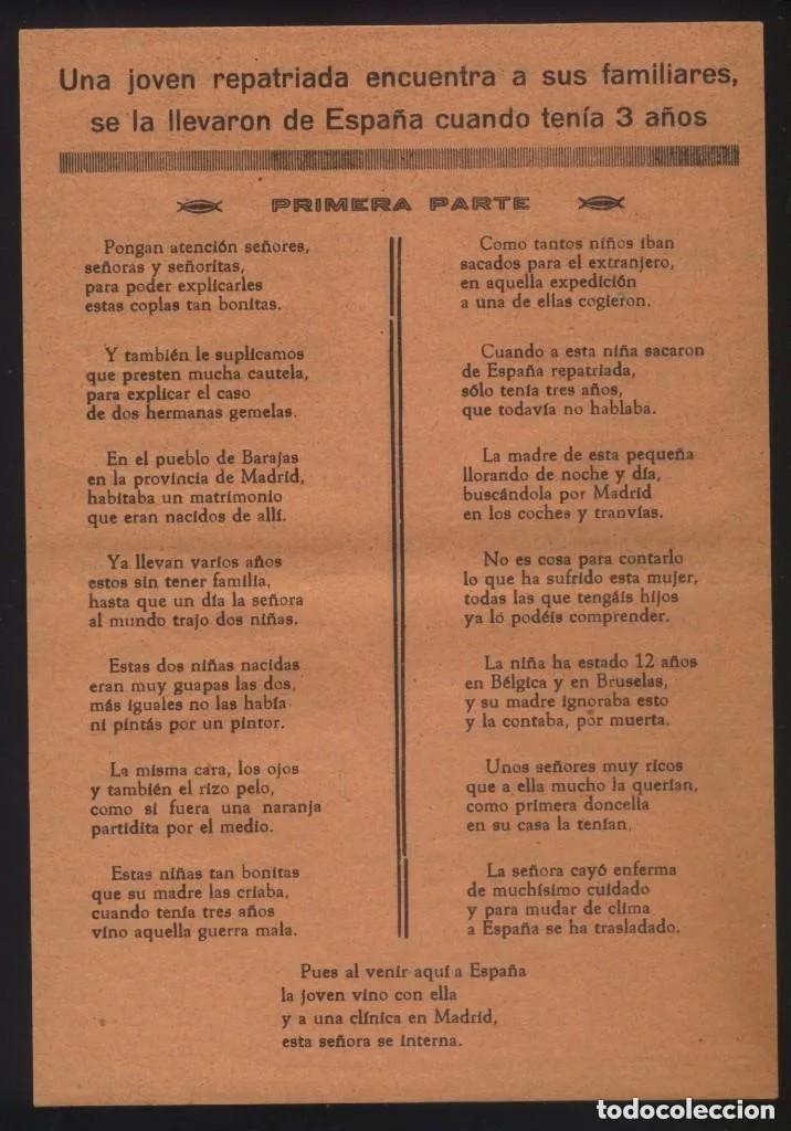 Libros antiguos: AG-070- ANTIGUO PLIEGO CORDEL. POES&Iacute;A. UNA JOVEN REPATRIADA ENCUENTRA A SUS....