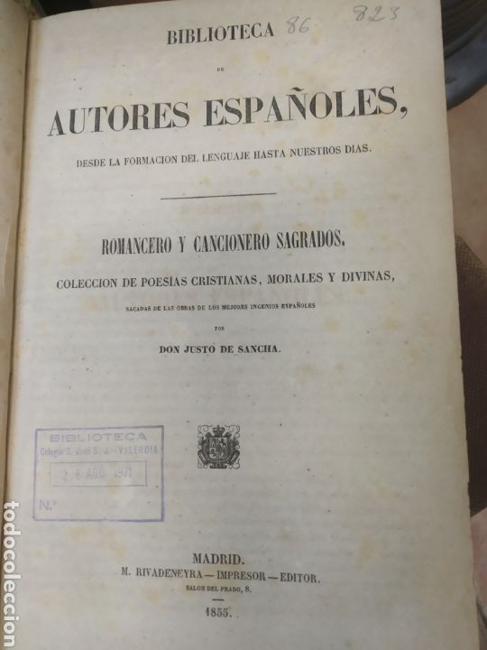 Livros antigos: ROMANCERO Y CAMCIONERO SAGRADOS. DE SANCHA, J. RIVADENEYRA. MADRID, 1855