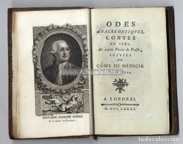 Libros antiguos: M&eacute;ro [Honor&eacute;-Joseph]. Odes anacr&eacute;ontiques, contes en vers, et autres Pieces de Po&eacute;sie