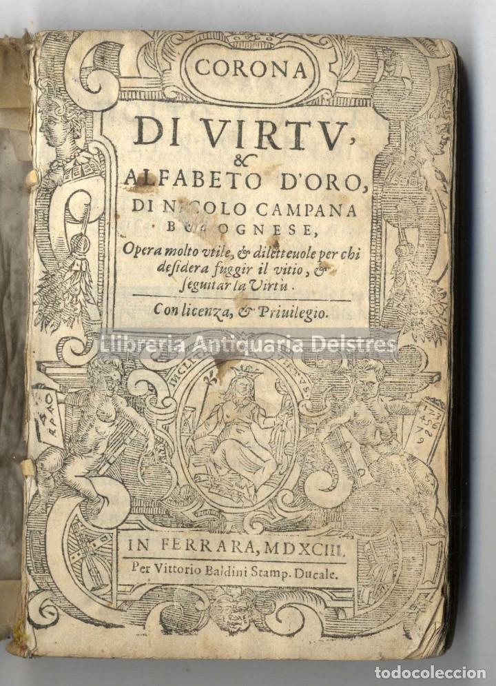 Libros antiguos: [1598] Campana, Nicolo. Corona di Virtu, & Alfabeto d'oro, ...