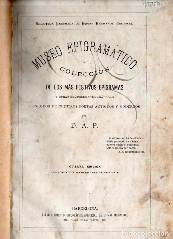 Libros antiguos: AMANCIO PERATORNER : MUSEO EPIGRAM&Aacute;TICO CUARTA EDICI&Oacute;N (ESPASA, 1888) - Foto 3