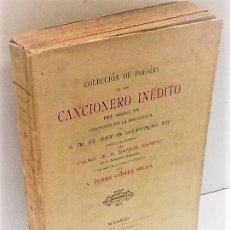 Livros antigos: ALFONSO PEREZ GOMEZ NIEVA ... COLECCIÓN DE POESIAS DE UN CANCIONERO INEDITO DEL SIGLO XV 1884. Lote 294082313