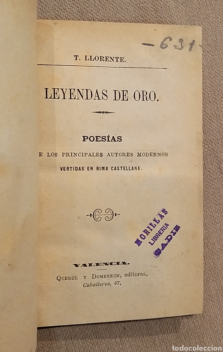 Libros antiguos: Leyendas de Oro. Poes&iacute;as.
