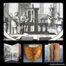 Libros antiguos: AÑO 1716 REPRESENTACIÓN DE UNA IMPRENTA DEL SIGLO XVIII EN MARCA TIPOGRÁFICA 6 EN EL MUNDO GRABADO