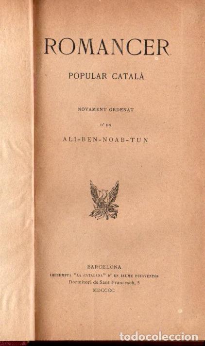 Libros antiguos: ROMANCER POPULAR CATAL&Agrave; (1900) - Foto 1