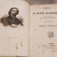 Libros antiguos: AÑO 1847 !! D. JOSÉ ZORRILLA / OBRAS POÉTICAS / TOMO I / ED:BAUDRY / MANCHAS DEL TIEMPO