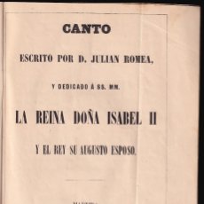 Libros antiguos: JULIÁN ROMEA: CANTO AL NACIMIENTO DE LA PRINCESA DE ASTURIAS. MADRID, 1851