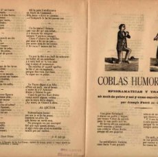 Libros antiguos: PLIEGO CORDEL COBLAS HUMORISTICAS, EPIGRAMATICAS Y TRANQUILAS. CIRCA 1890