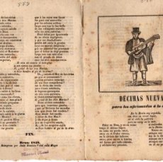Libros antiguos: PLIEGO CORDEL DECIMAS NUEVAS PARA LOS AFICIONADOS A LO DIVINO. AÑO 1848