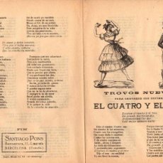 Libros antiguos: PLIEGO CORDEL TROVOS NUEVOS EL CUATRO Y EL TRES. Nº 40. C. 1870