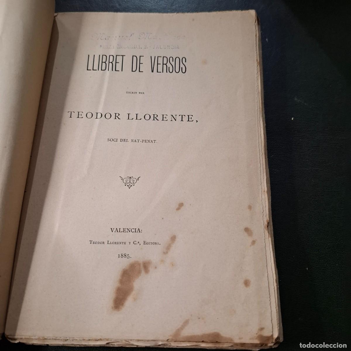 Libros antiguos: Llibret de versos - Teodoro Llorente - 1884 - Foto 2
