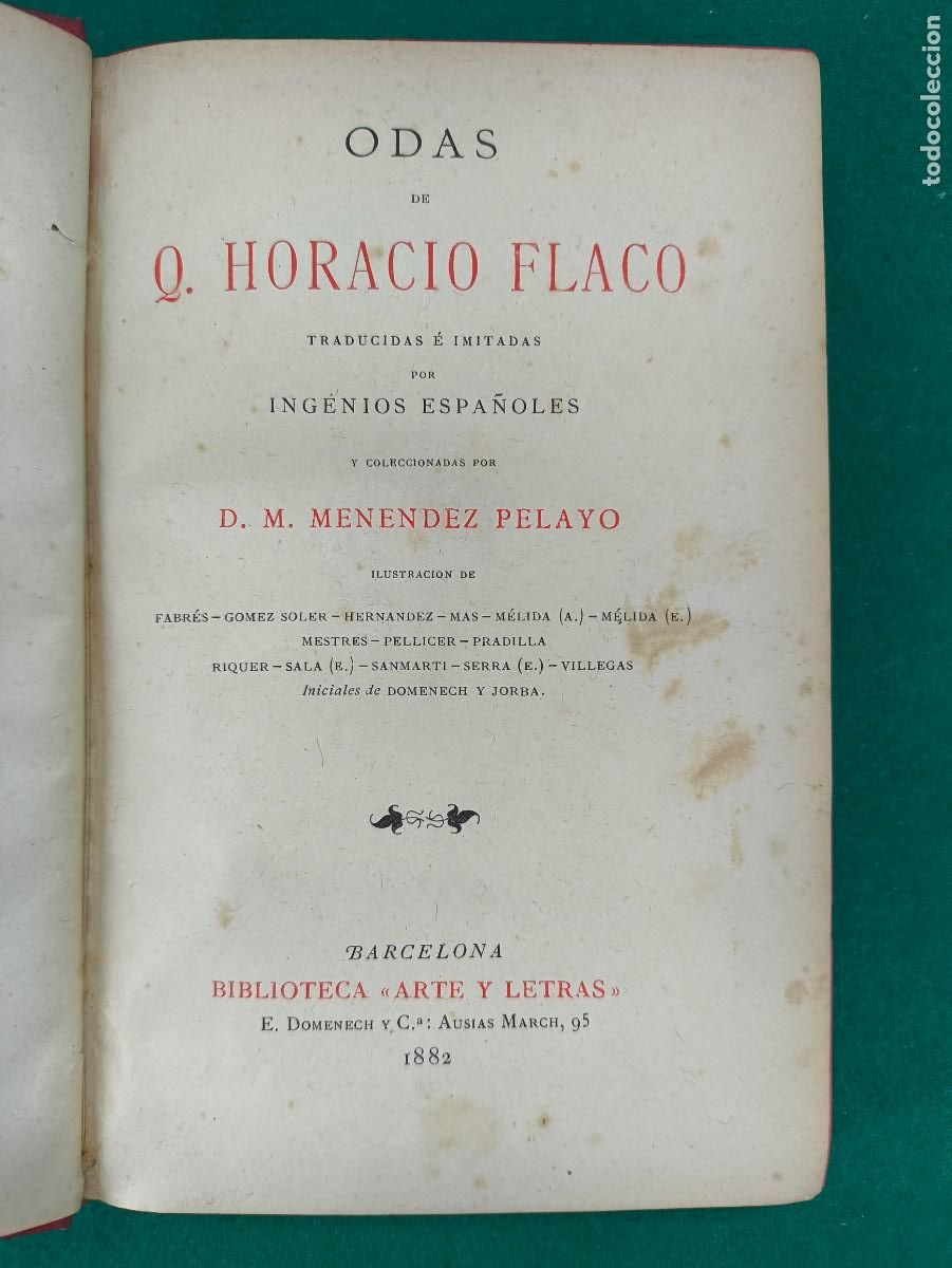 Libros antiguos: ODAS DE Q. HORACIO FLACO / 1882 - Foto 3