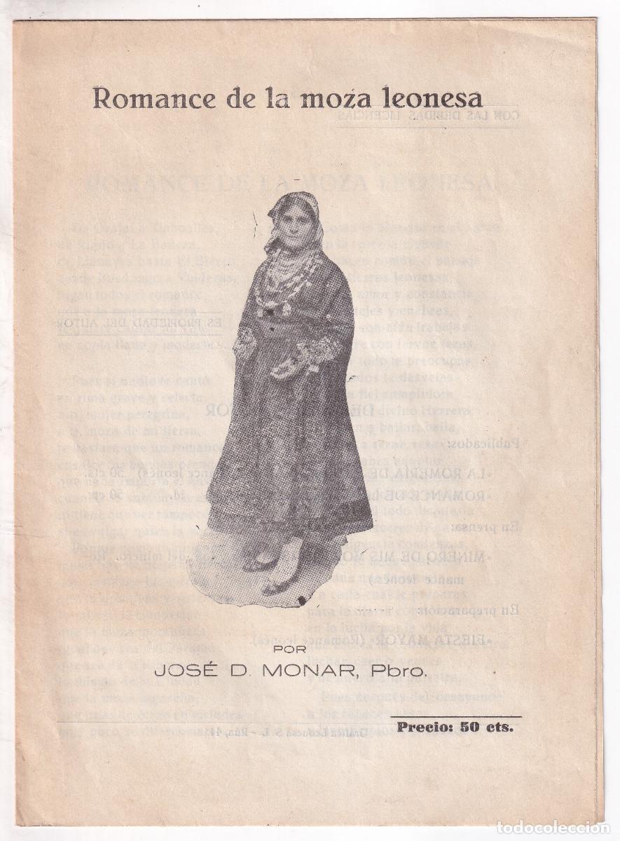 Libros antiguos: JOS&Eacute; D. MONAR: ROMANCE DE LA MOZA LEONESA. LE&Oacute;N, GR&Aacute;FICA LEONESA