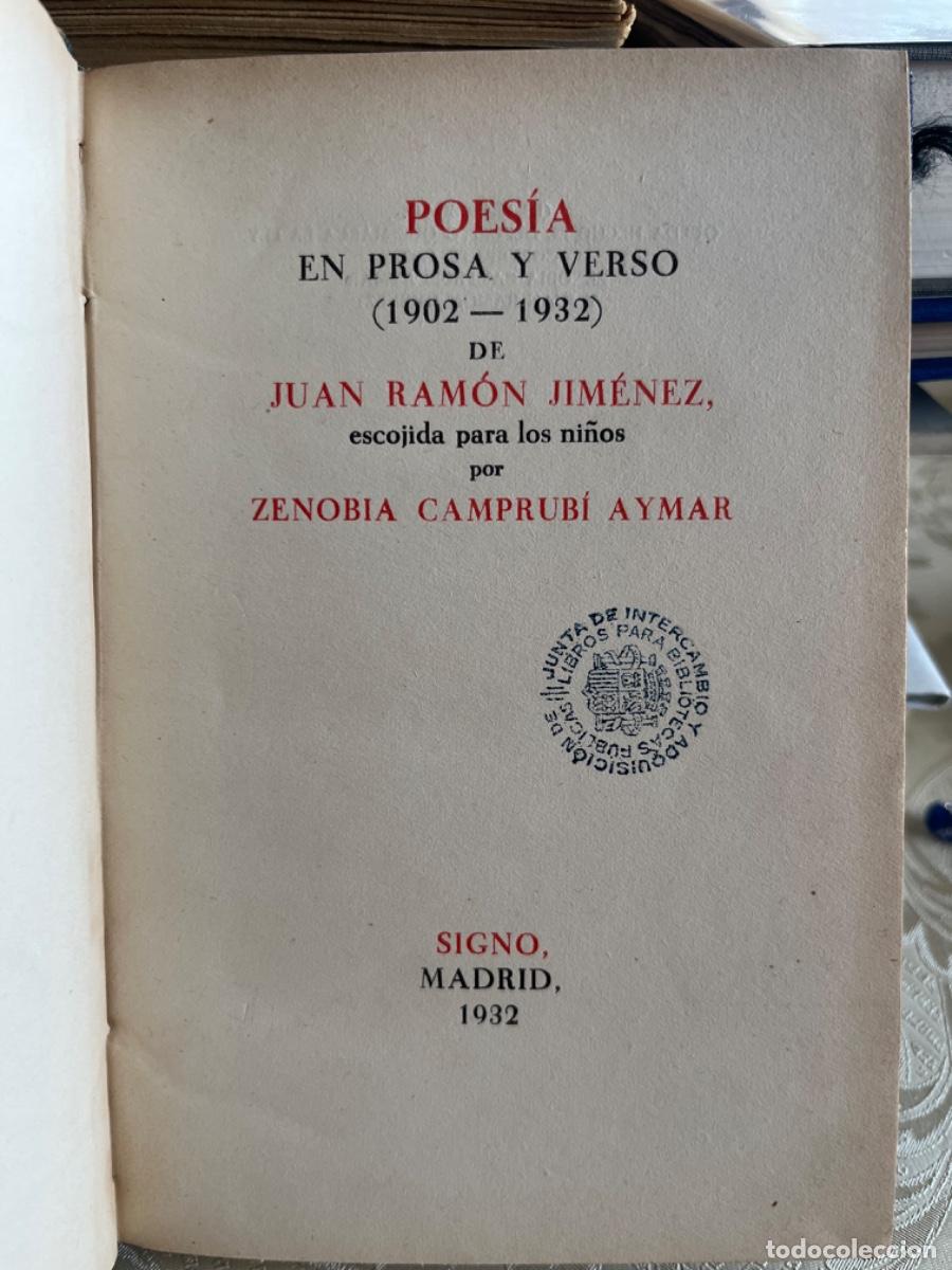 Libros antiguos: Jim&eacute;nez, Juan Ram&oacute;n.- Poes&iacute;a en prosa y verso (1902-1932) escojida para los ni&ntilde;os por Z. Camprubi