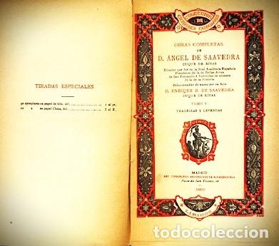 Libros antiguos: OBRAS COMPLETAS DE D. ANGEL DE SAAVEDRA. TOMO V. TRAJEDIAS Y LEYENDAS ... 1900