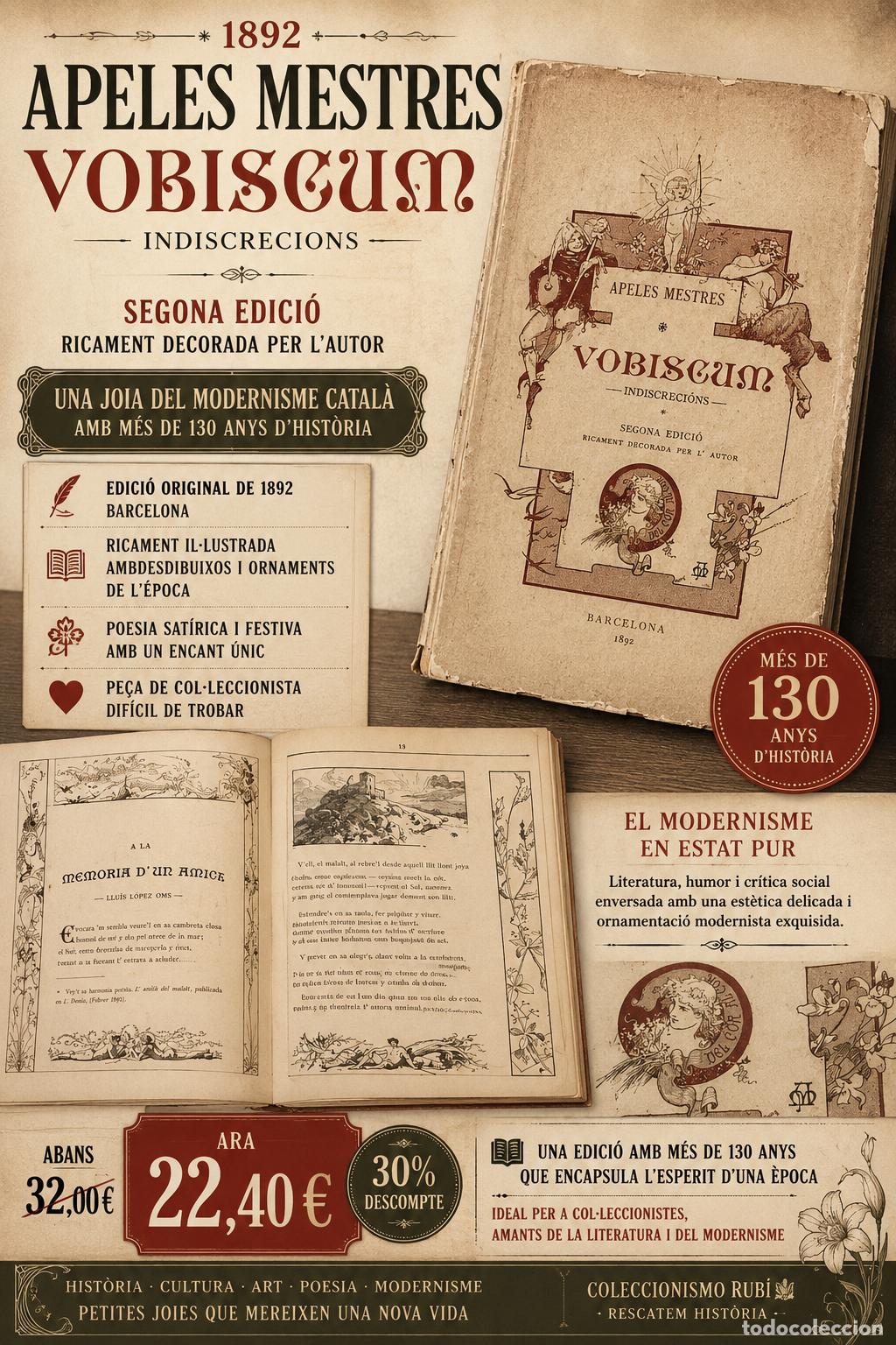 Libros antiguos: A&Ntilde;O 1892 !! VOBISCUM / INDISCRECIONS / SEGONA EDICI&Oacute; / APELES MESTRES / PEQUE&Ntilde;OS FALLOS