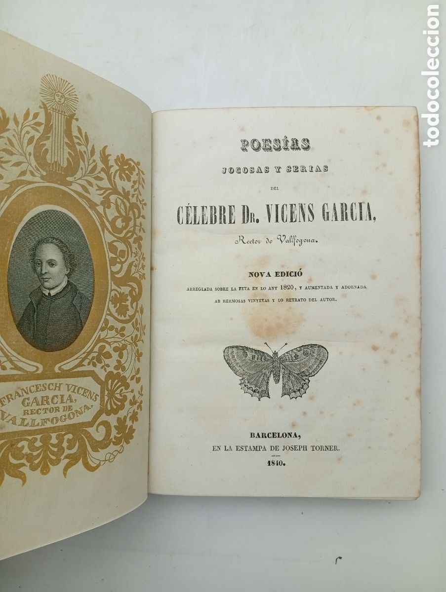Libros antiguos: Poesias Vicens Garc&iacute;a rector de Vallfogona 1840