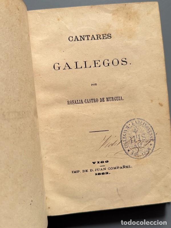 Libros antiguos: Cantares gallegos, Rosal&iacute;a de Castro (1&ordf; ed.) - Imp. de D. Juan Compa&ntilde;el - Vigo, 1863