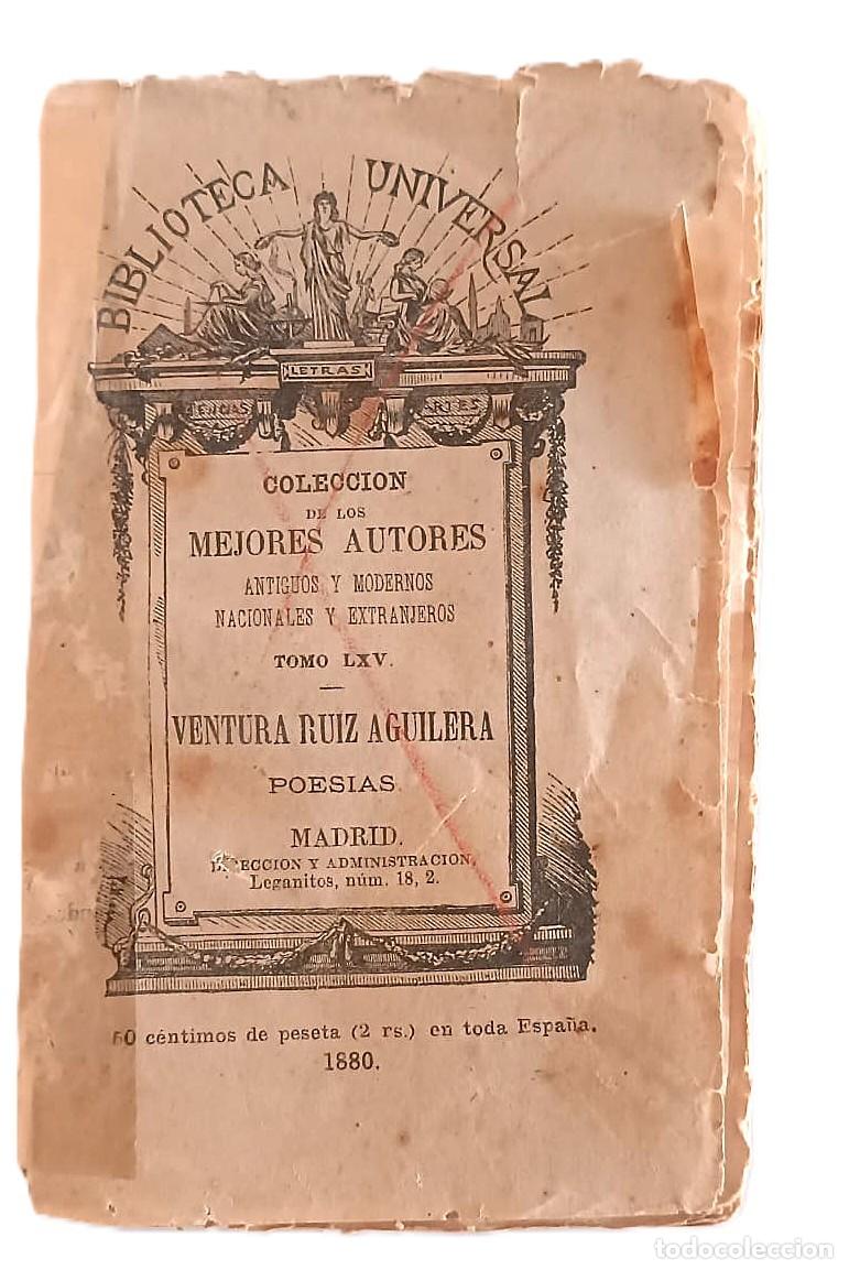Libros antiguos: &rdquo;Poes&iacute;as&rdquo; de Ventura Ruiz Aguilera, de Salamanca, publicado en Madrid en 1880.