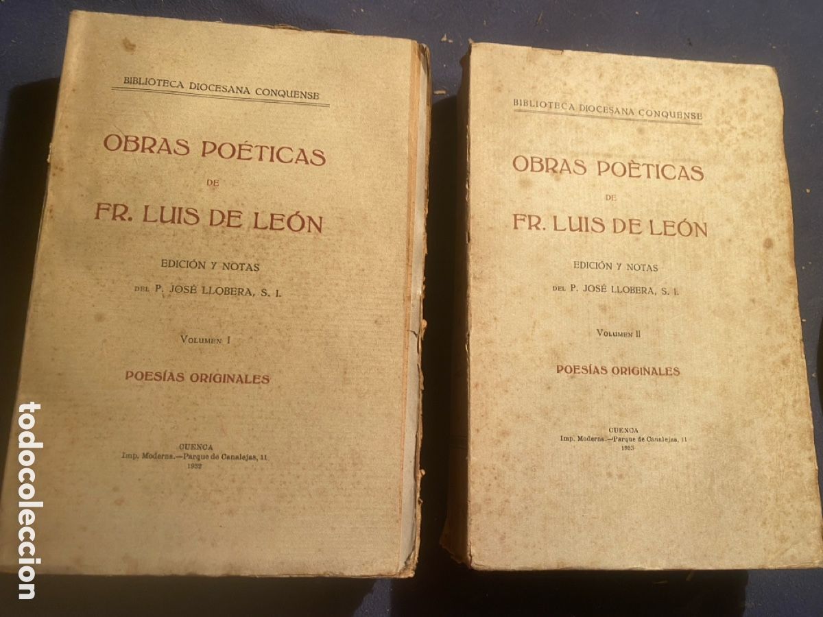 Libros antiguos: FRAY LUIS DE LEON : - OBRAS POETICAS (2 TOMOS) - (CUENCA, 1933)
