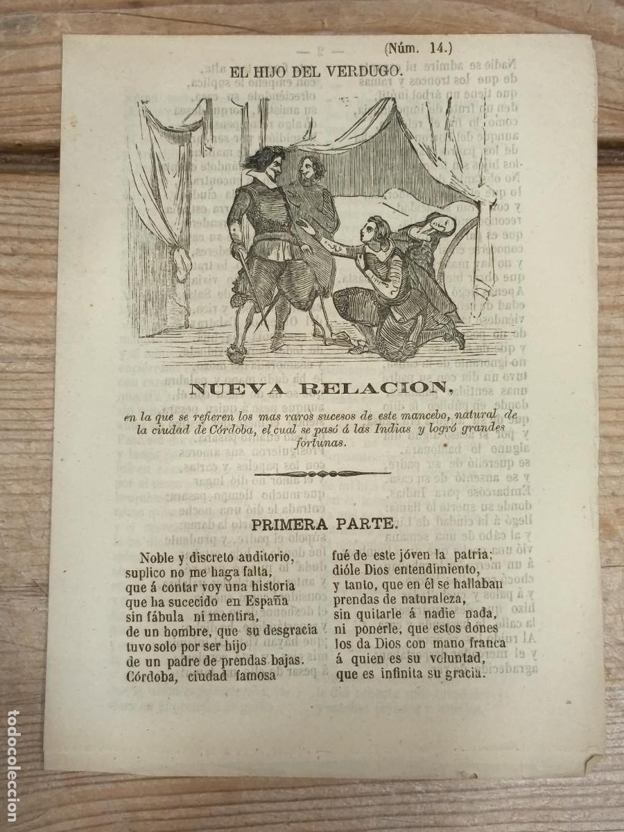 Libros antiguos: 1874 - [PLIEGO DE CORDEL]. El Hijo del Verdugo. Nueva Relaci&oacute;n