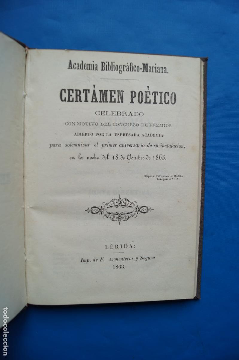 Libros antiguos: CERTAMEN POETICO EN LA CIUDAD DE LERIDA EN 1863.