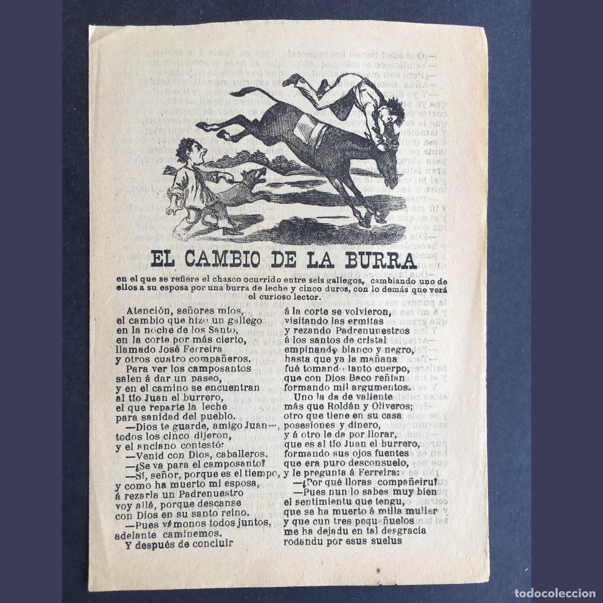 Libros antiguos: El cambio de la burra - Pliegos po&eacute;ticos - Siglo XIX - Humor - Galicia