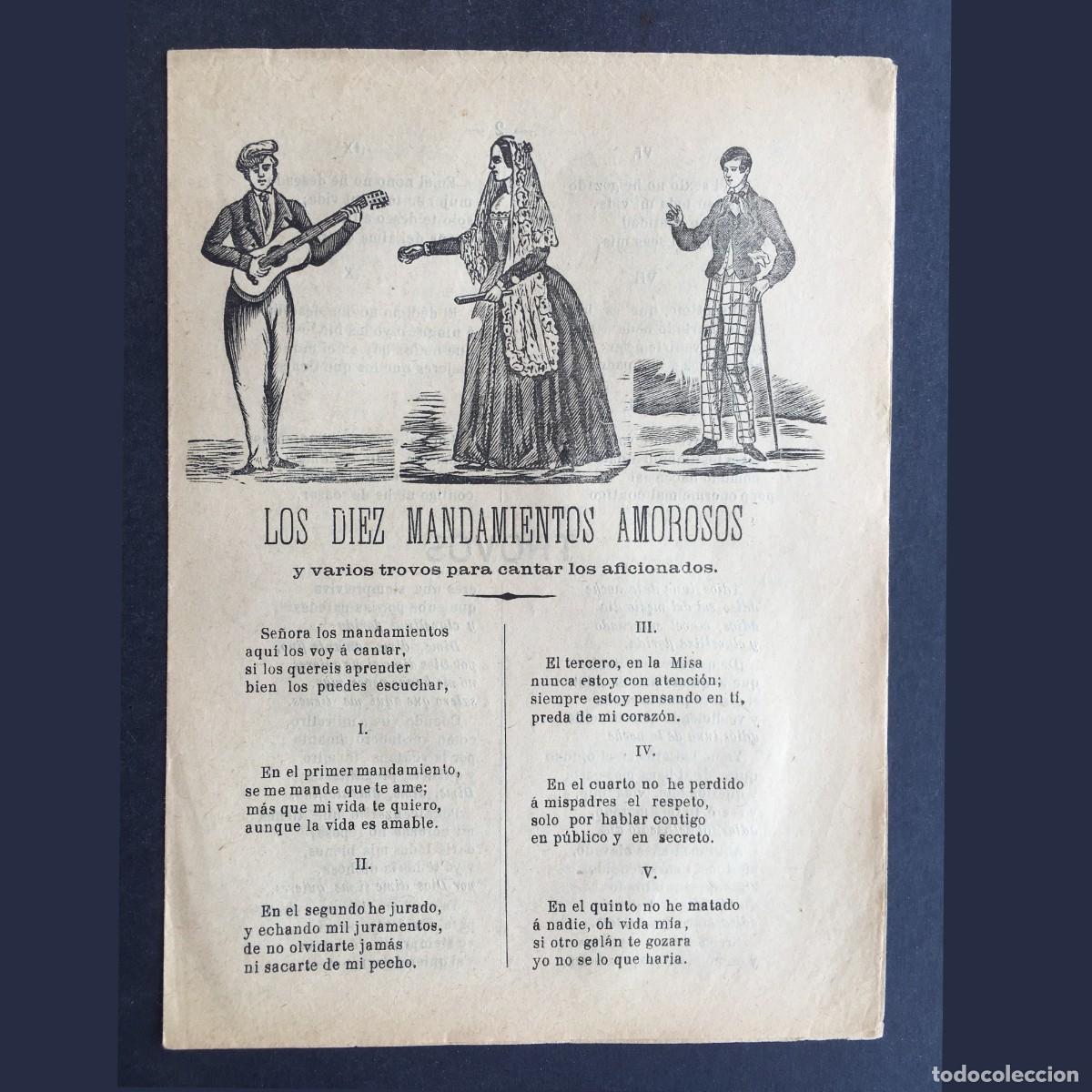 Libros antiguos: Los diez mandamientos amorosos y varios trovos para cantar los aficionados - Pliegos po&eacute;ticos