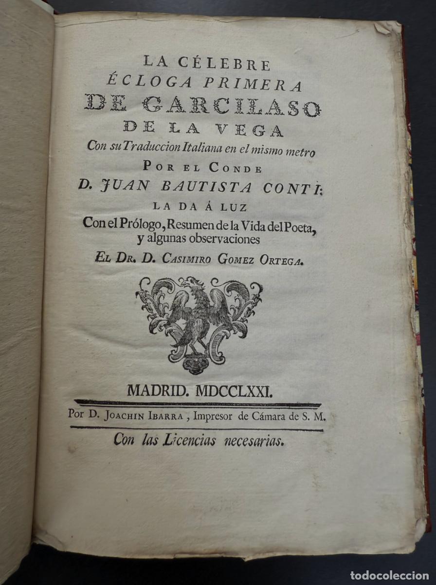 Libros antiguos: Garcilaso de la Vega - &Eacute;glogas - 1771 - Joachin Ibarra